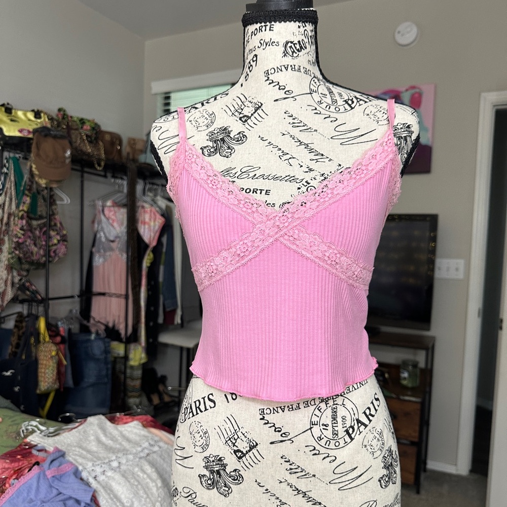 Pink Lace Trim Women's Top